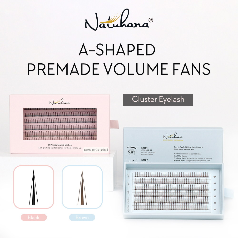 Eyelash Extension Wet Look - NATUHANA A/M Shaped Lashes Individual Premade