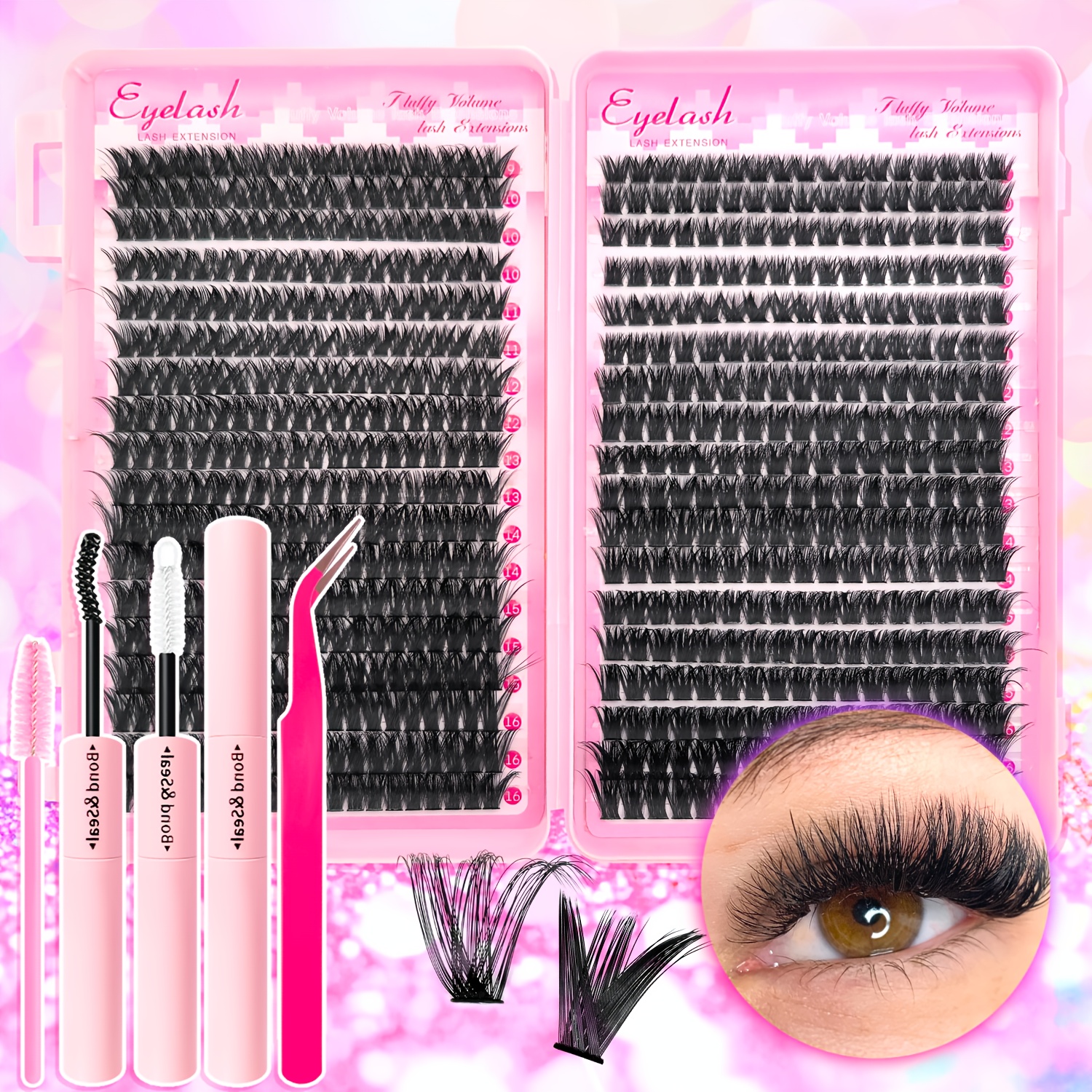 Lash Extension Tweezers - 720/200pcs eyelash Extension Kit Fluffy Eyelash