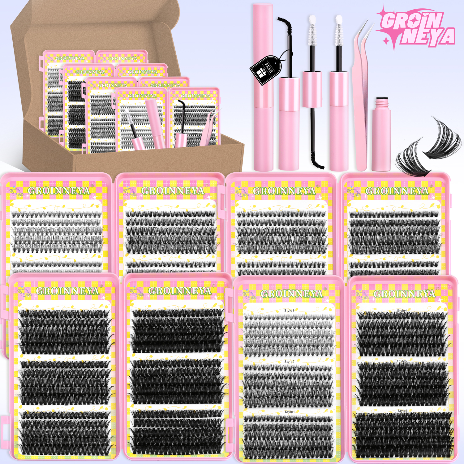 Lash Extension Tweezers - GROINNEYA Clusters Lashes With Waterproof Strong