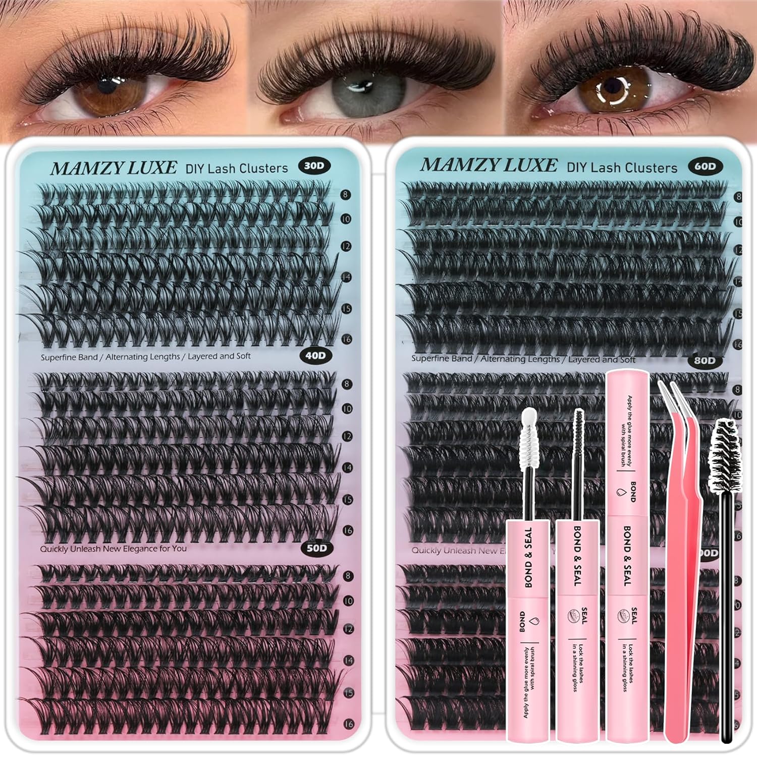 Lash Extension Tweezers - 708Pcs Lash Clusters Kit 30D-100D Wispy