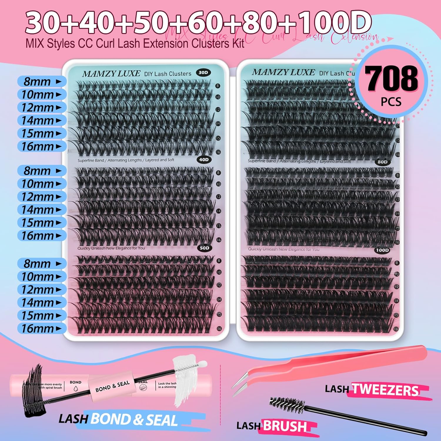 708Pcs Lash Clusters Kit 30D-1 - Lash Extension Tweezers recensione e prezzo